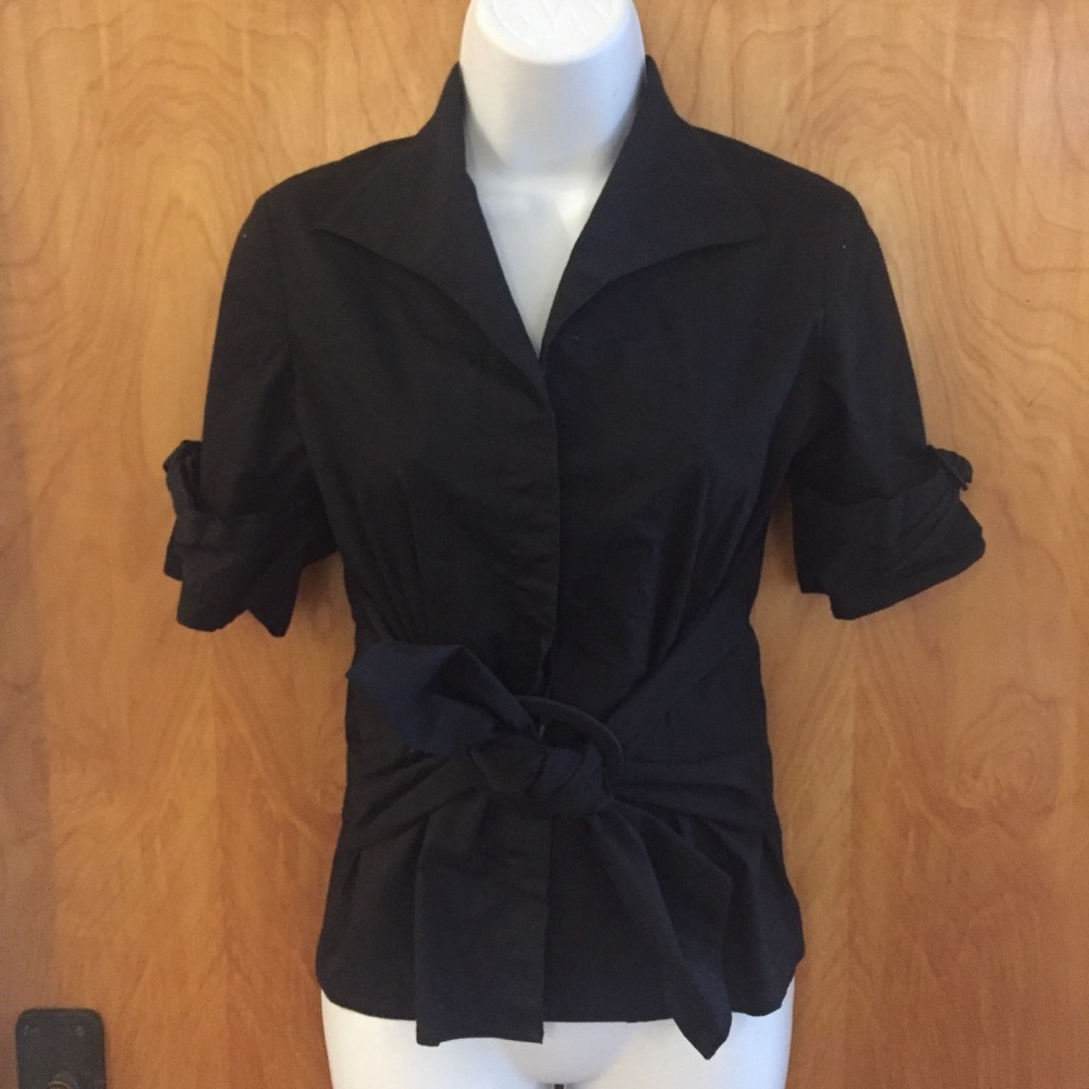 BARAMI Black Belted Blouse Top Button Up Shirt Size XS